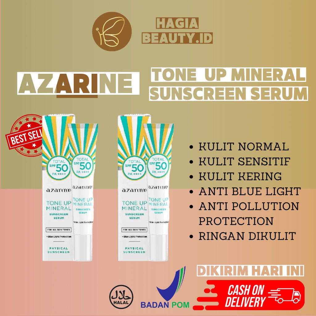 Bisa COD - AZARINE Tone Up Mineral Sunscreen Serum SPF 50 PA++++ (27ml)