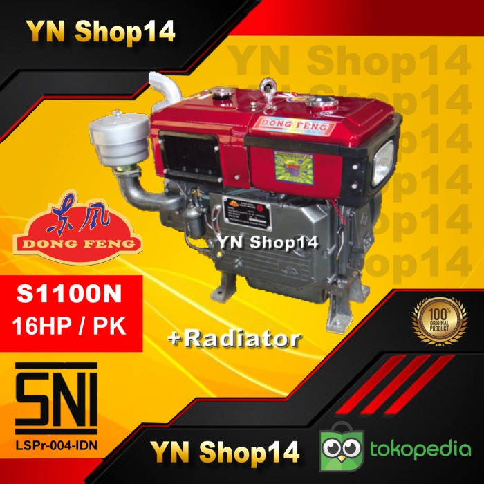 Mesin Diesel DONGFENG S1100N (Radiator) (16HP/PK)