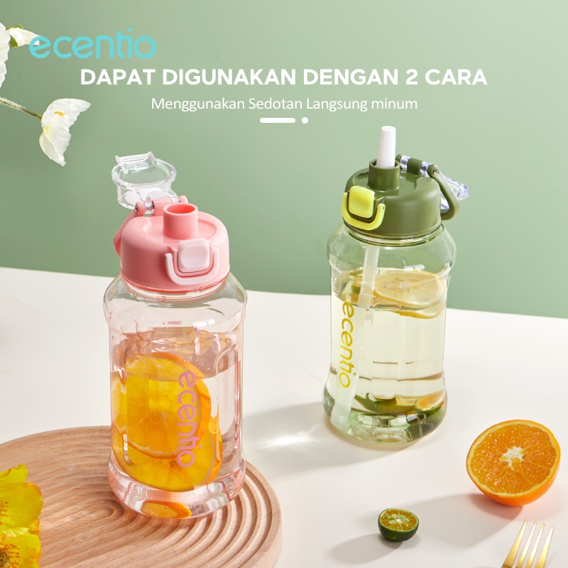 ecentio botol minum besar olahraga 1000ml/1300ml dengan sedotan anti bocor botol air minum jumbo