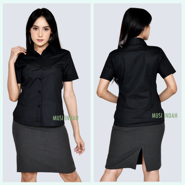 Kemeja Putih Wanita Lengan Panjang Pendek Blouse Putih Kemeja Kerja Wanita Atasan Putih Hitam Polos