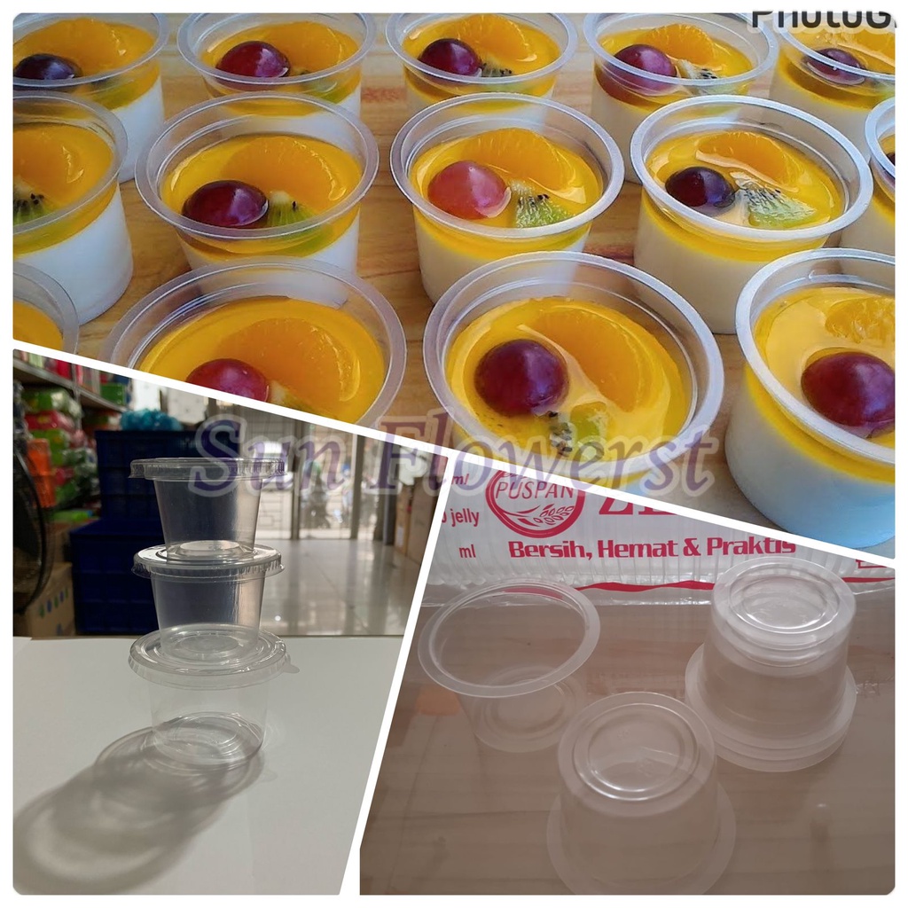 Isi 50pcs Gelas Ager Es Krim Cup Ice Cream + Tutup Gelas Plastik Agar Cetakan Puding Jelly 50ml 65ml