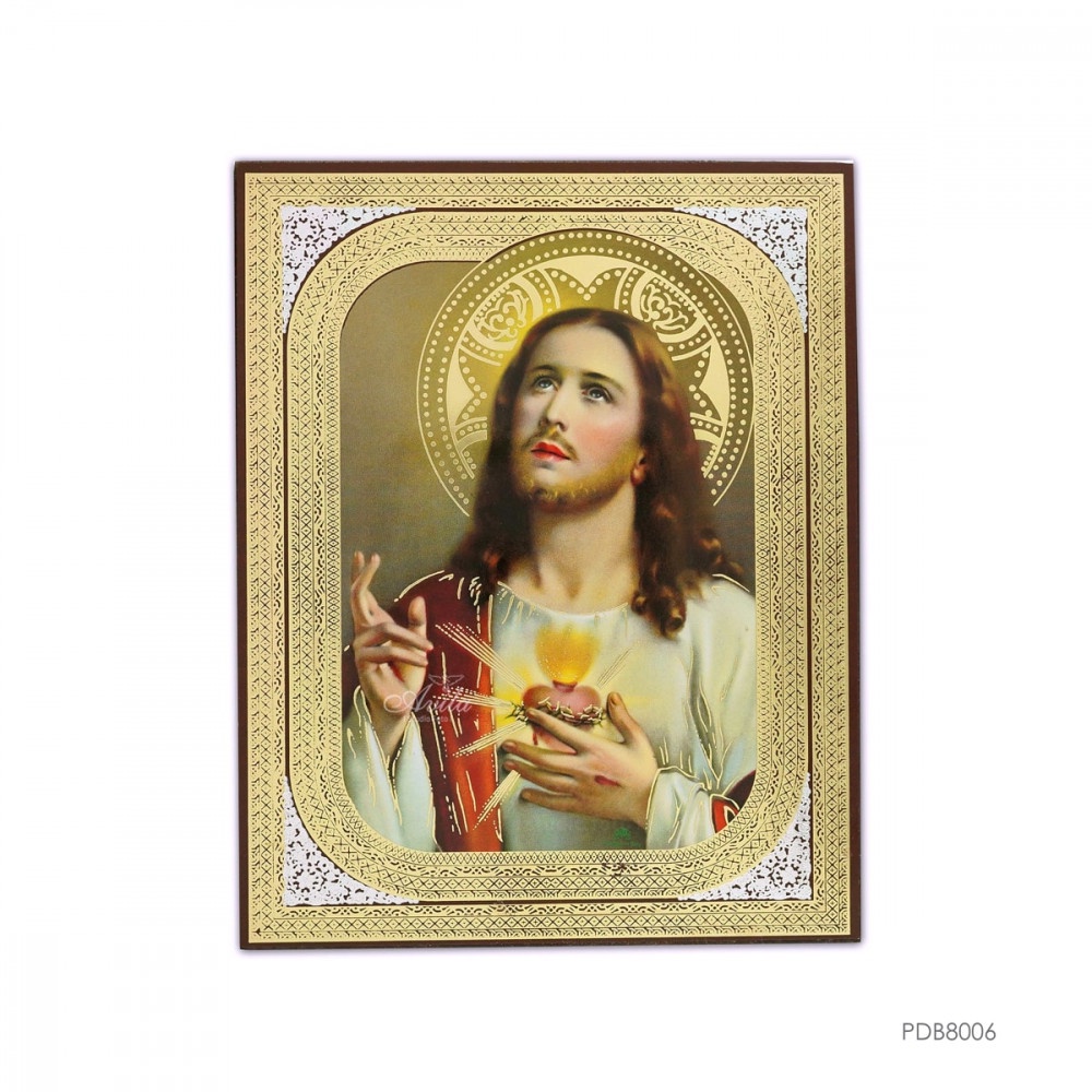 Pajangan Dinding Kayu Seri Ikon Praga+Gold Yesus  Hati Kudus