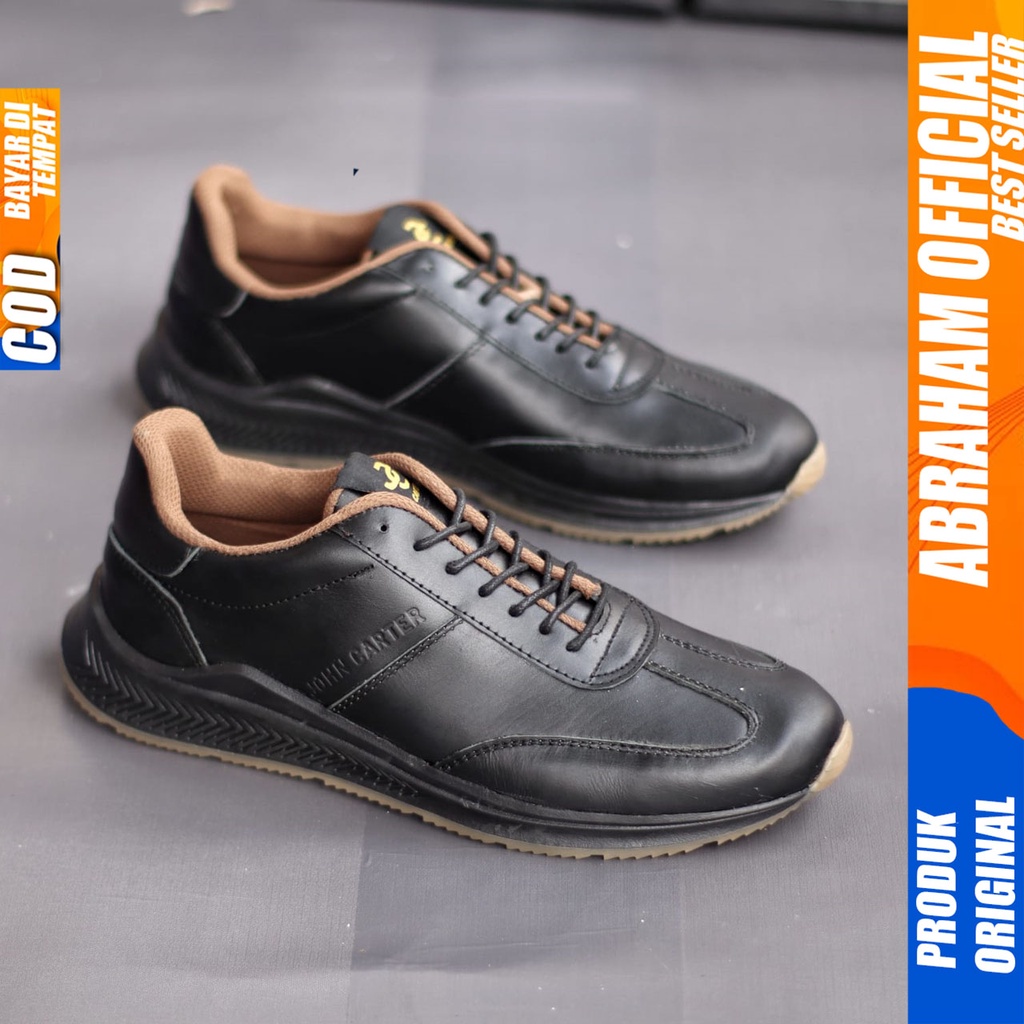 Sepatu Sneakers Pria Casual Kulit Asli Kerja Pria Hitam Sparte