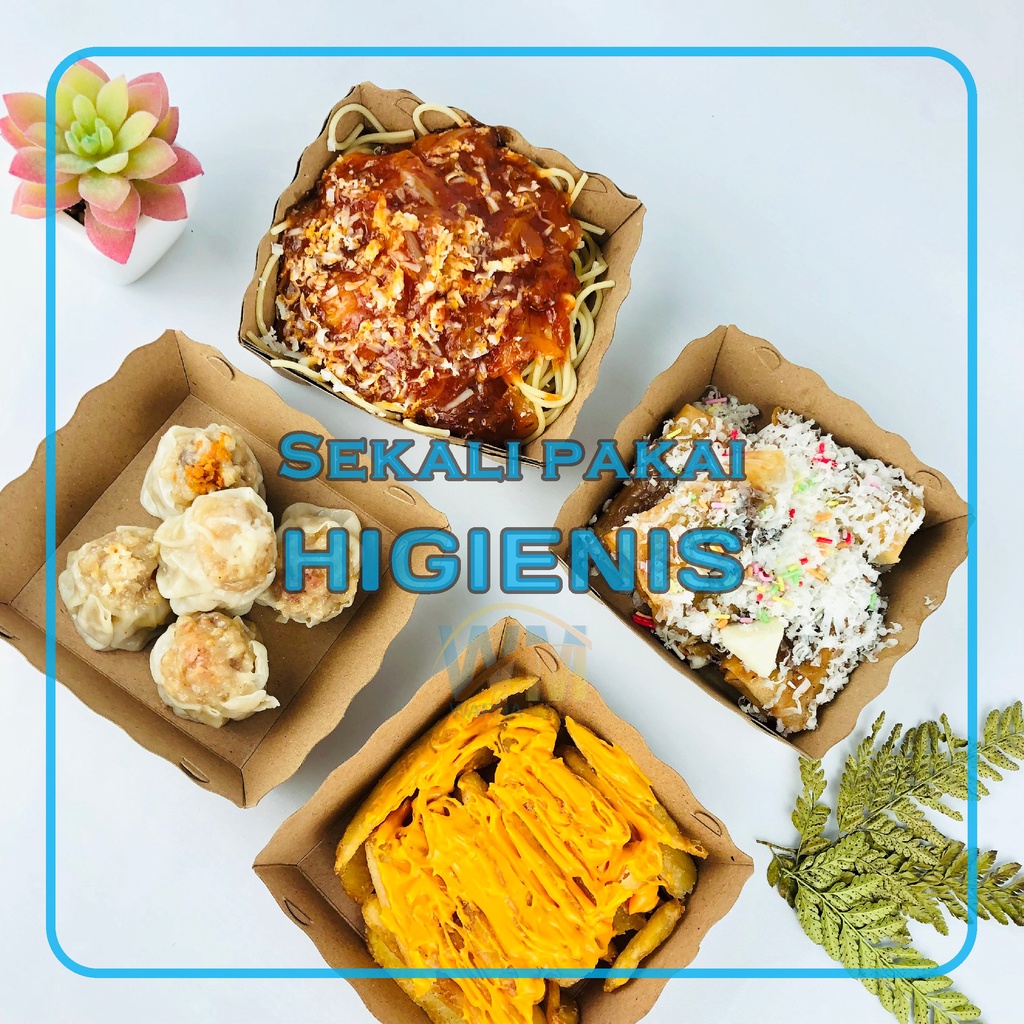 Paper Food Tray S 10x10x3,5 / Piring Nampan Kertas / Alas Tempat Makan / Tempat Makan Kentang Sosis Burger / Nampan Makanan Kertas / Tray Dimsum Paper Tray Soimay