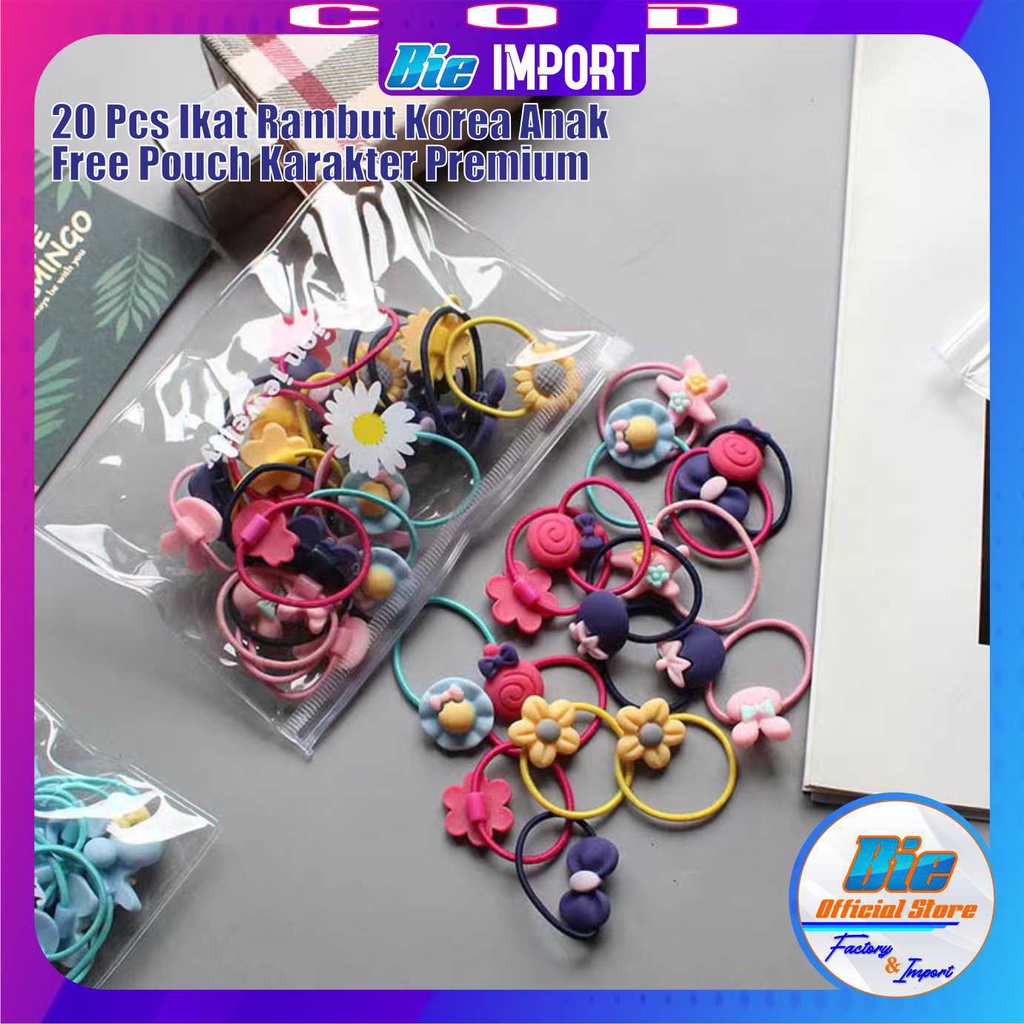 20 Pcs Ikat Rambut Anak Karakter Premium Free Pouch Impor Best Seller