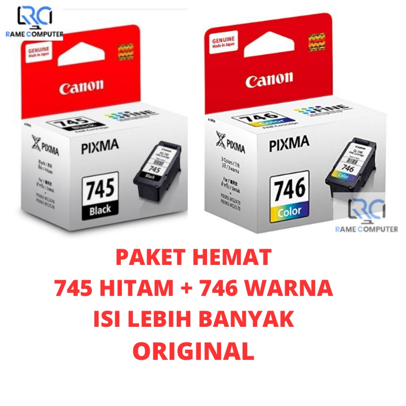 PAKET Tinta Canon PG-745 HITAM + CL-746 WARNA (ISI LEBIH BANYAK) CANON 745 746 UNTUK PRINTER ip2870, mg2570, mx497, ts207