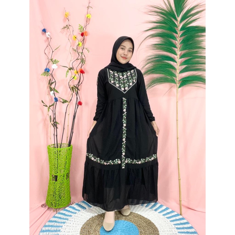 LANGSUNG KIRIM Gamis Wanita  Muslim Gamis Ceruty Mix Bordir Gamis Muslim Murah Gamis Kondangan Mewah