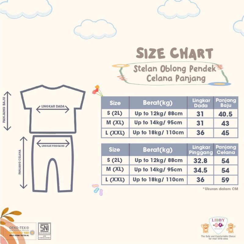 LIBBY Stelan Oblong Pendek Celana Panjang size S - XXL 3 stel