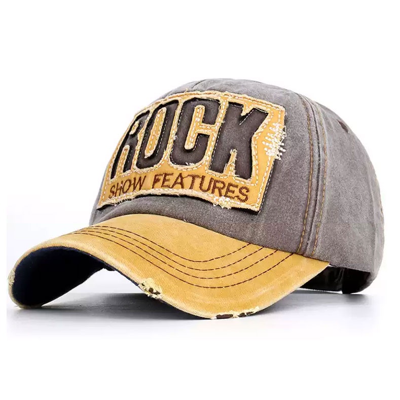 Topi Baseball Cap Snapback Model ROCK Embroidery Cotton Sport Sun Hat - S8R01 - Black Gold