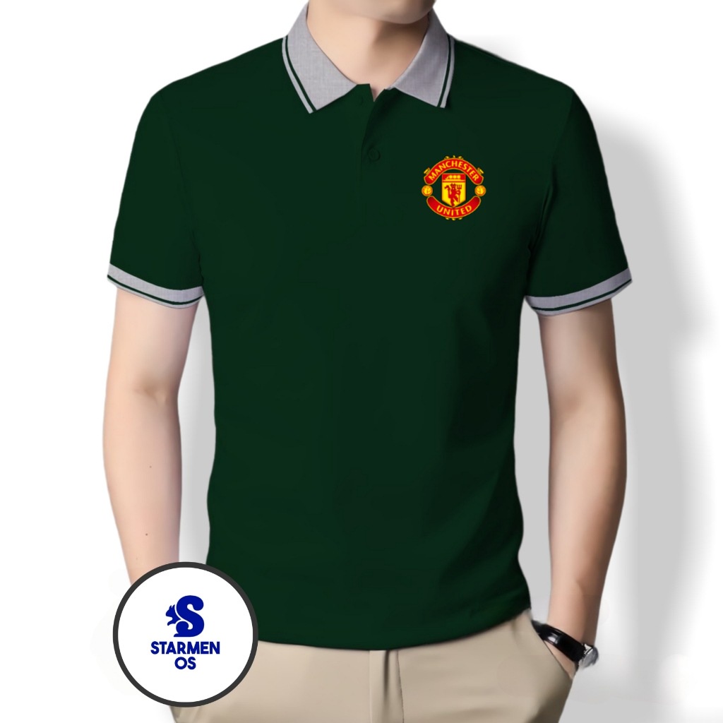 Kaos Wangki Polo Atasan Tshirt Pria Kerah Wangki Big List LOGO MANCHESTER UNITED