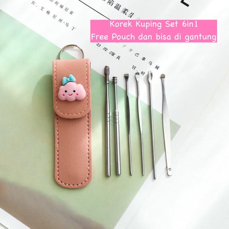 ALAT PEMBERSIH TELINGA 6IN 1 ALAT KOREK KUPING STAINLESS MOTIF KAWAII