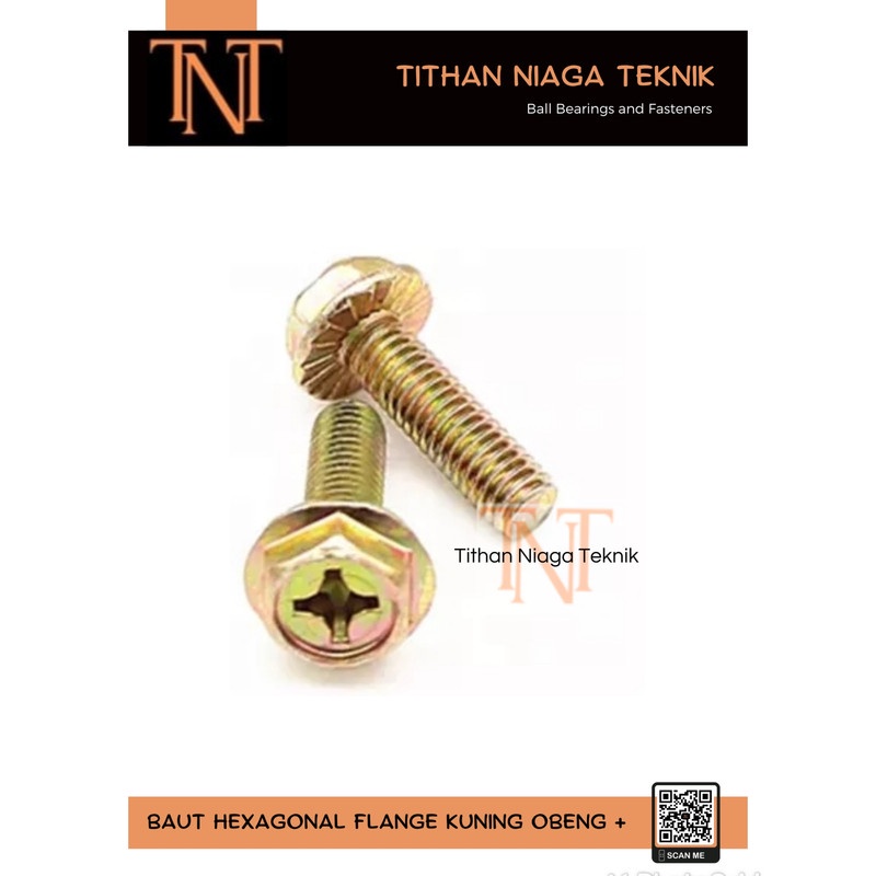 Baut flange kuning M8 X 1.25 X 16 hex hexagonal kepala obeng + m8x16