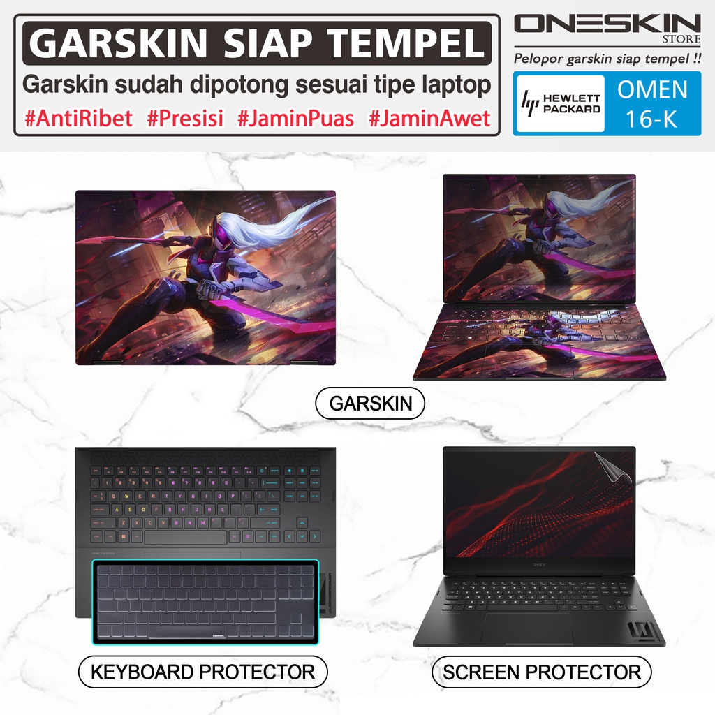 Garskin Sticker Laptop Pelindung Keyboard Screen Protector HP Omen 16-k k0039TX k0087tx Gambar Full Body Cooskin Silikon Bening Glossy Doff Blueray