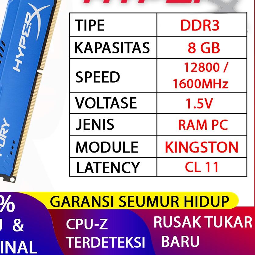 ☉ RAM KINGSTON HYPERX FURY GAMING DDR3 8GB 1600MHz  RAM PC DDR3 8GB ➹