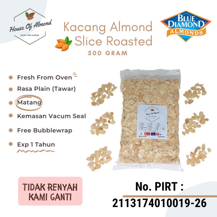 

Best Seller Kacang Almond Slice panggang (roasted/oven) 500gr