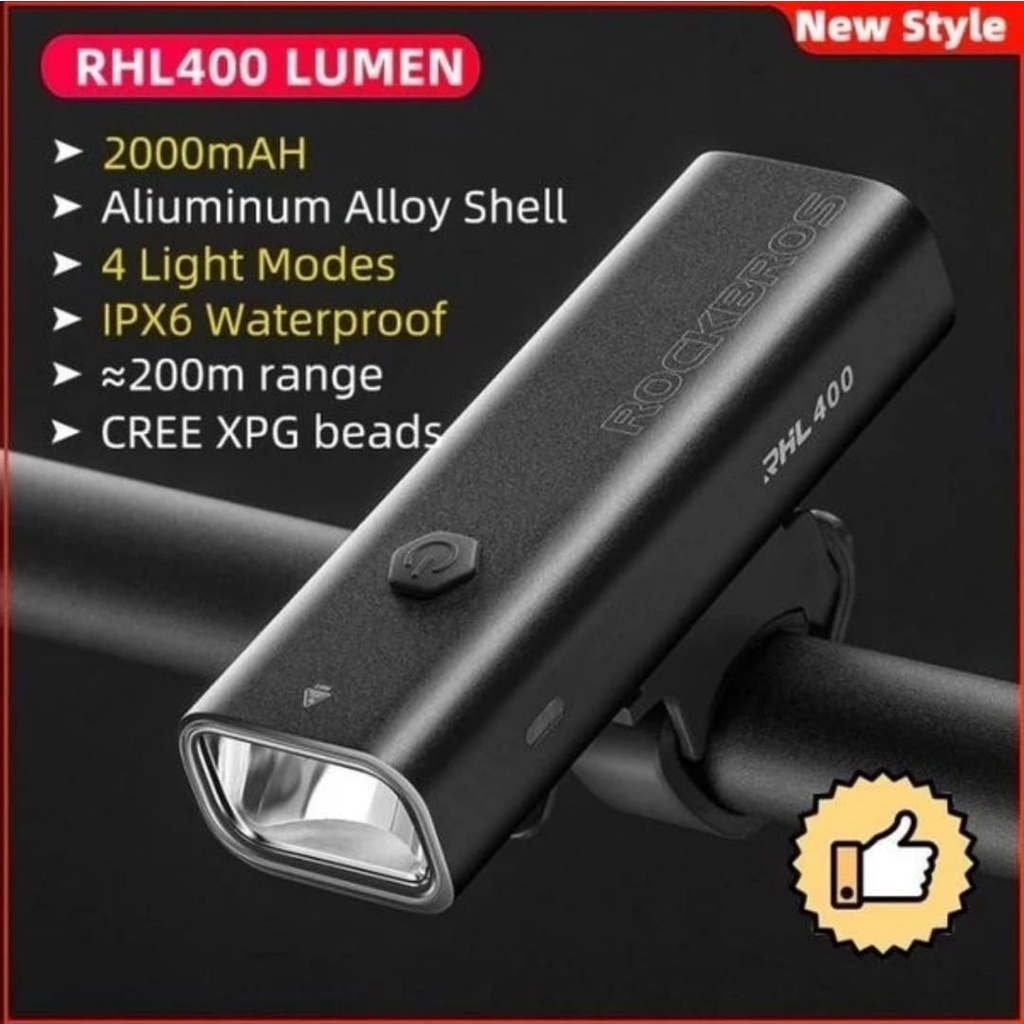 Rockbros RHL400 Lampu Sepeda Depan MTB Road Bike Bicyle Lamp