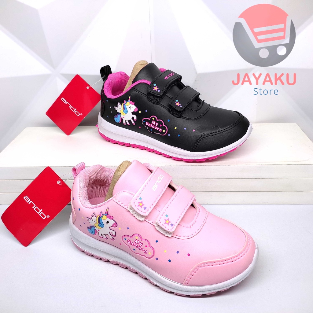 Sepatu Sneakers Anak TK 29-32 Ando Minicorn Model Terbaru Fashion Shoes Sport dengan Perekat Cocok untuk Anak Perempuan Elina Lily Fly