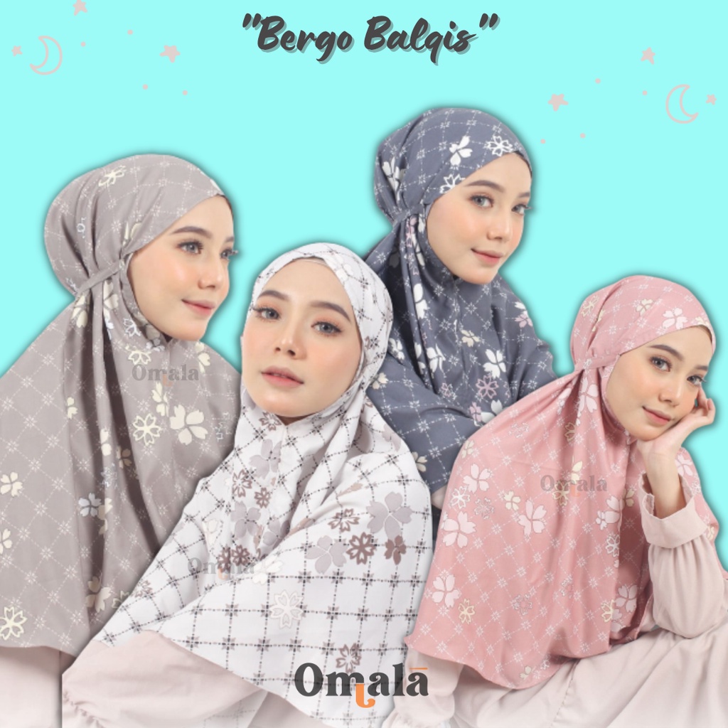 (OMALA) Bergo Balqis - Bergo Motif Premium Maxmara - Bergo/Khimar Simple - Hijab/Jilbab Instan - Jil