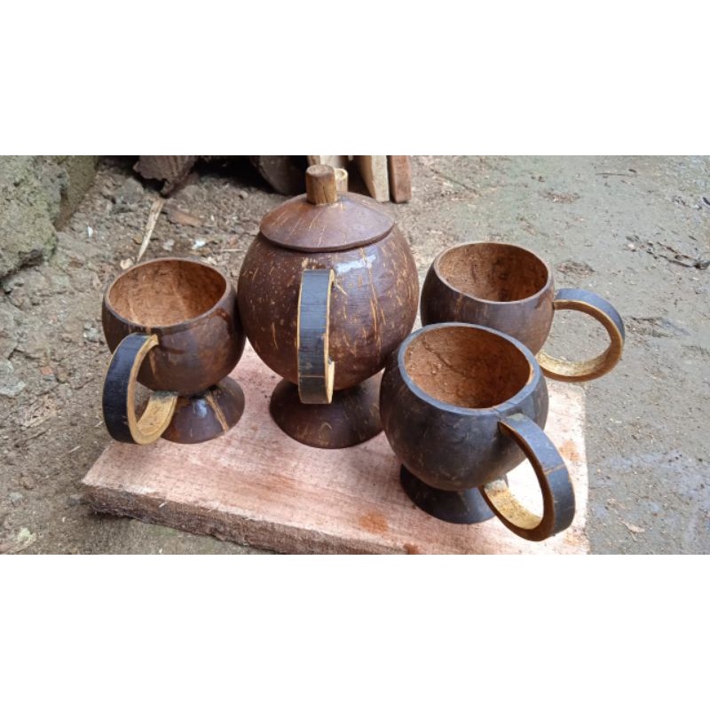 Teko set batok kelapa / cangkir set batok kelapa MURAH!