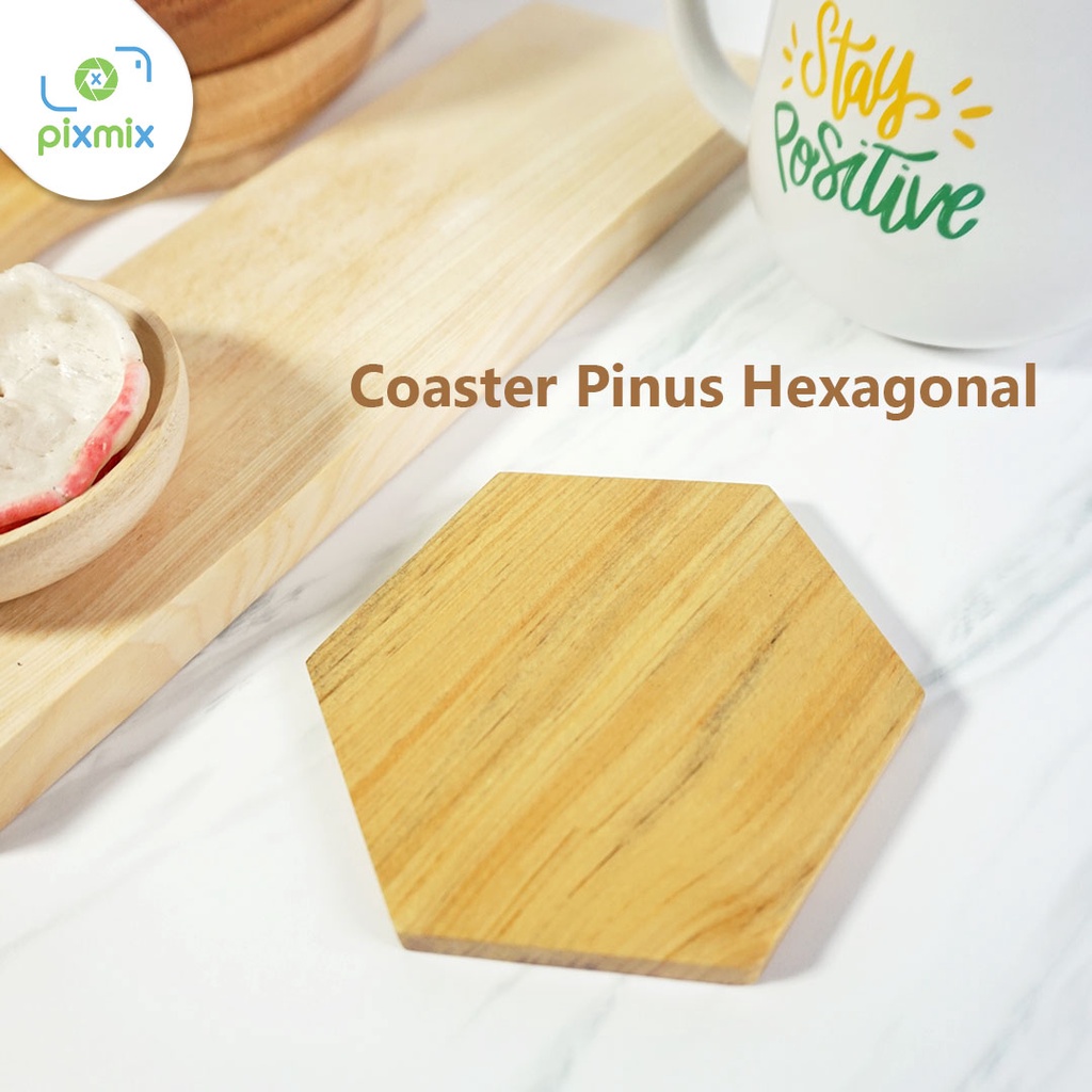 Tatakan Gelas Coaster Pinus Hexagonal | Properti Foto Produk