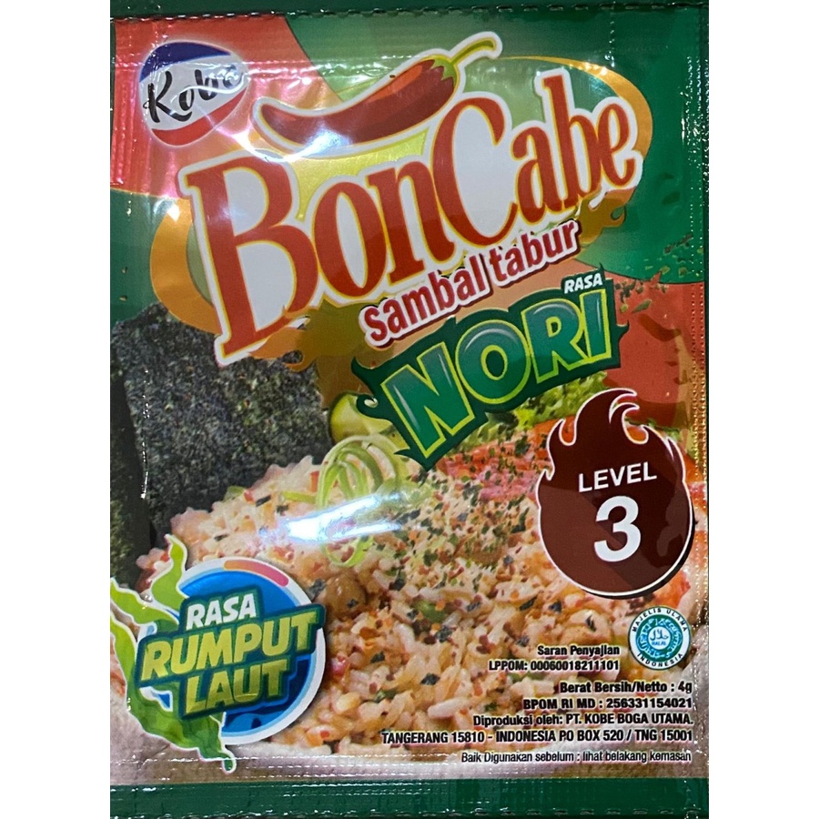 Kobe BonCabe Sambal Tabur NORI sachet 4 gr Level 3 Halal Rumput Laut