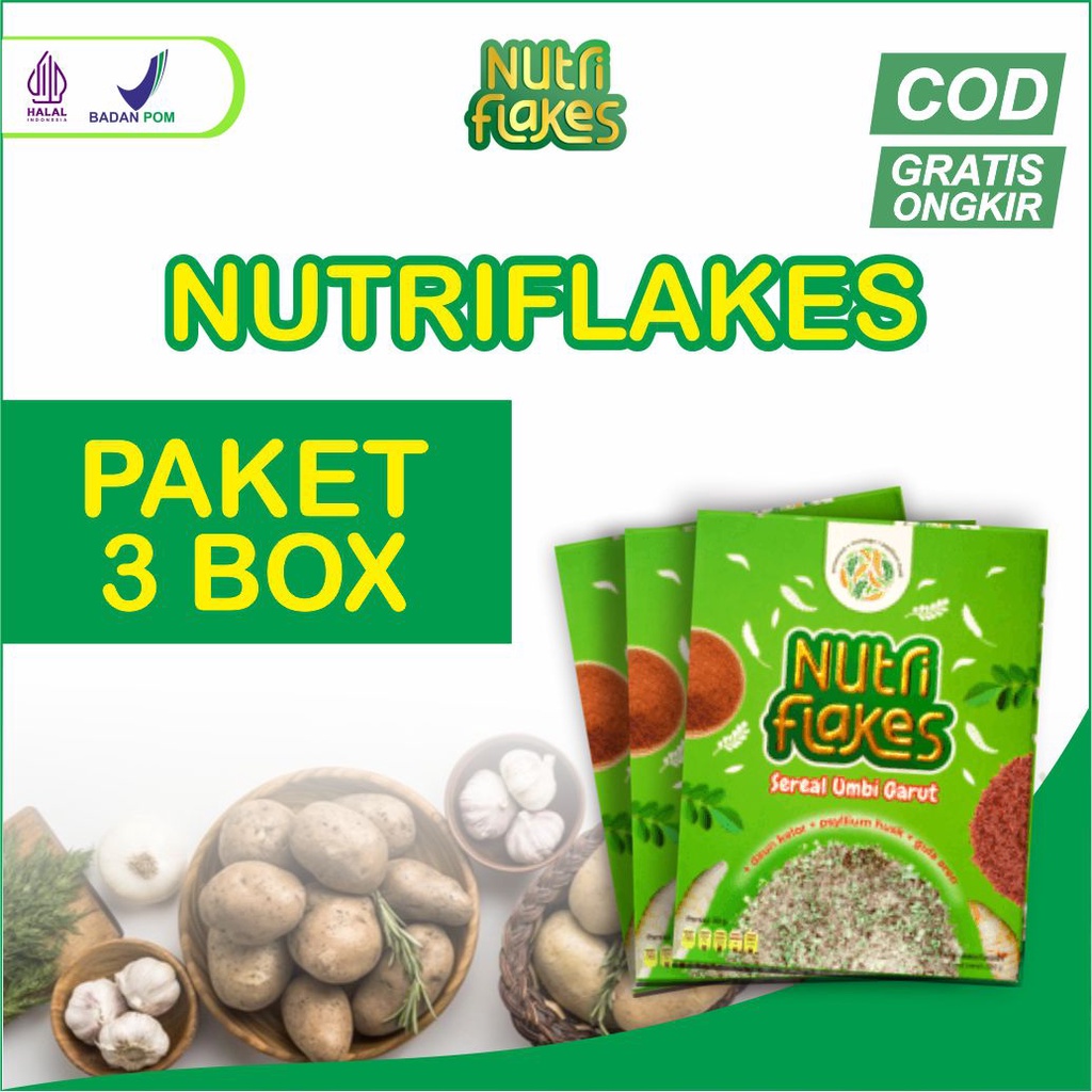 

[READY STOCK] 3 BOX NUTRIFLAKES - Sereal Sehat Enak Umbi garut Atasi Masalah Pencernaan BISA COD 100% ORI