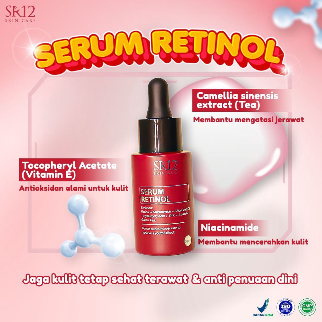 RETINOL SERUM SR12 / RETINOL 0,1% / ANTI AGING / MENCEGAH PENUAAN DINI / MENGATASI JERAWAT / MENCERAHKAN KULIT WAJAH