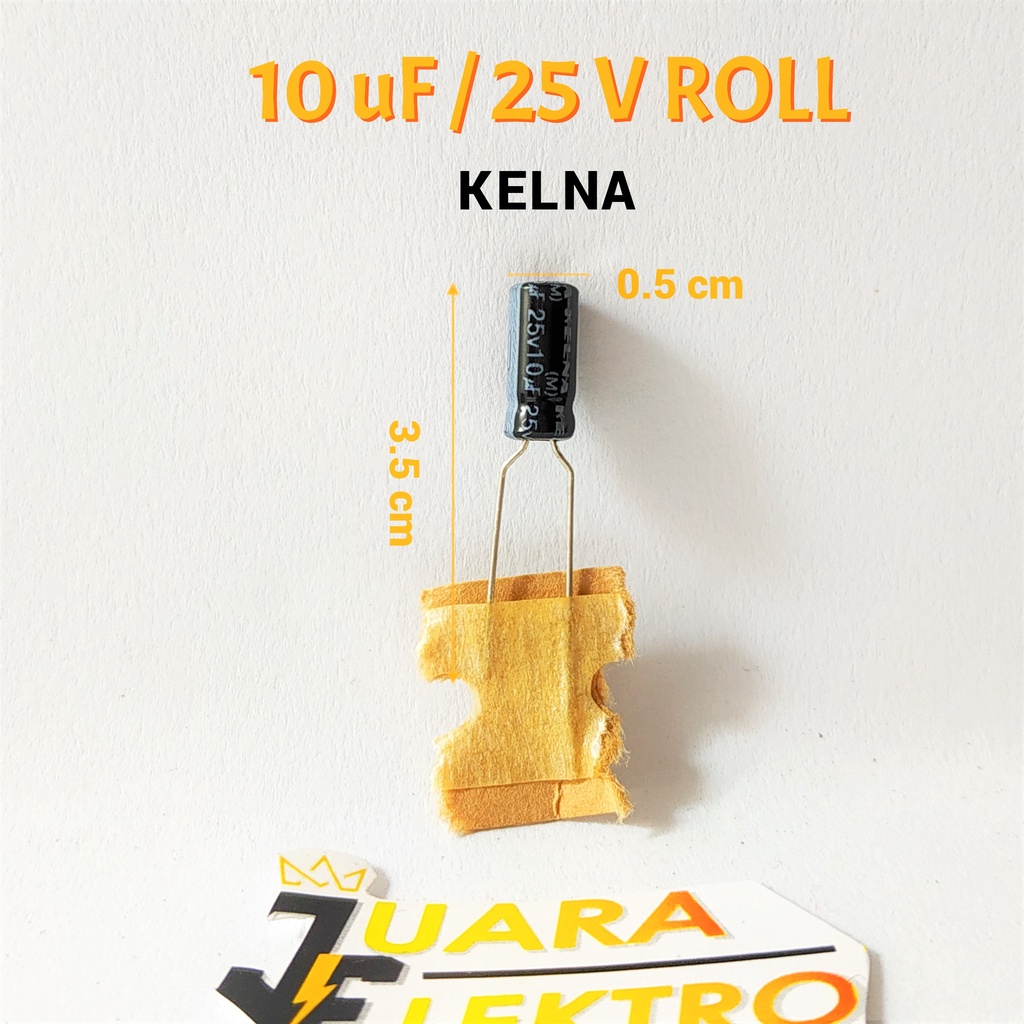 KAPASITOR ELCO 10uF / 25V ROLL (1 Pcs) | Capasitor Elko 10 uF/25 Volt ROLL KELNA