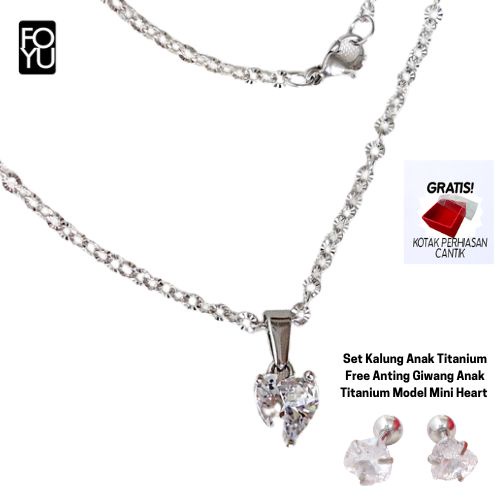 Set Kalung Anak Titanium Anti Karat Free Anting Giwang Anak Titanium Model Heart Kecil - Foyu