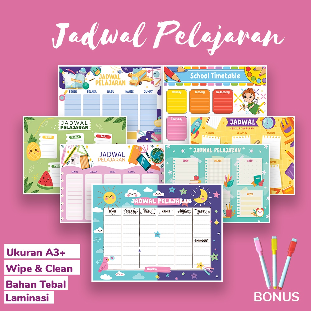 

Poster Jadwal Pelajaran / School Timetable / Untuk Anak Berkualitas Desain Menarik / A4 A3