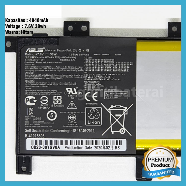 Baterai Laptop Asus x456 a456 a456ur a456uq a456uf x456uj C21N1508 ORI