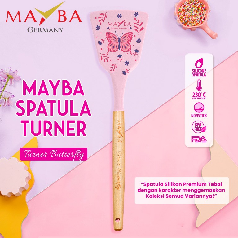 Spatula Karakter Sodet Silicone Turner MAYBA GERMANY KARAKTER PINK BUTTERFLY- Mayba Turner Karakter