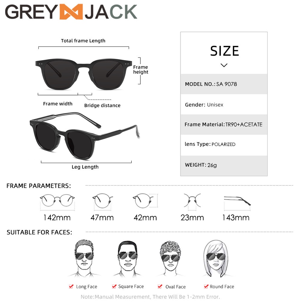 Grey Jack Kacamata Hitam Sunglasses Polarized Anti UV400 Kotak TR90+ACETATE Simple Fashion Pria dan Wanita Keren 9078