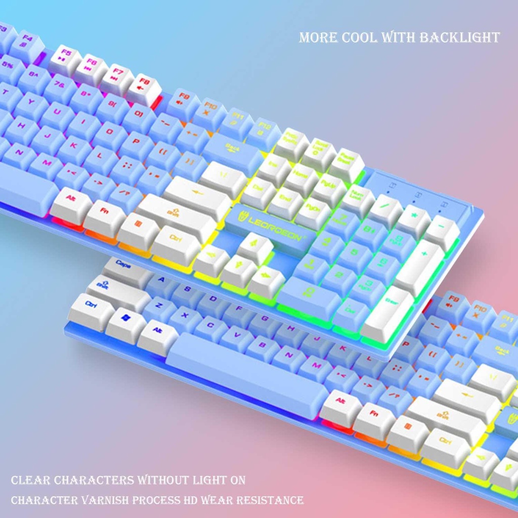 LEORQEON Gaming Keyboard RGB Backlight Mechanical Feel Waterproof - N35