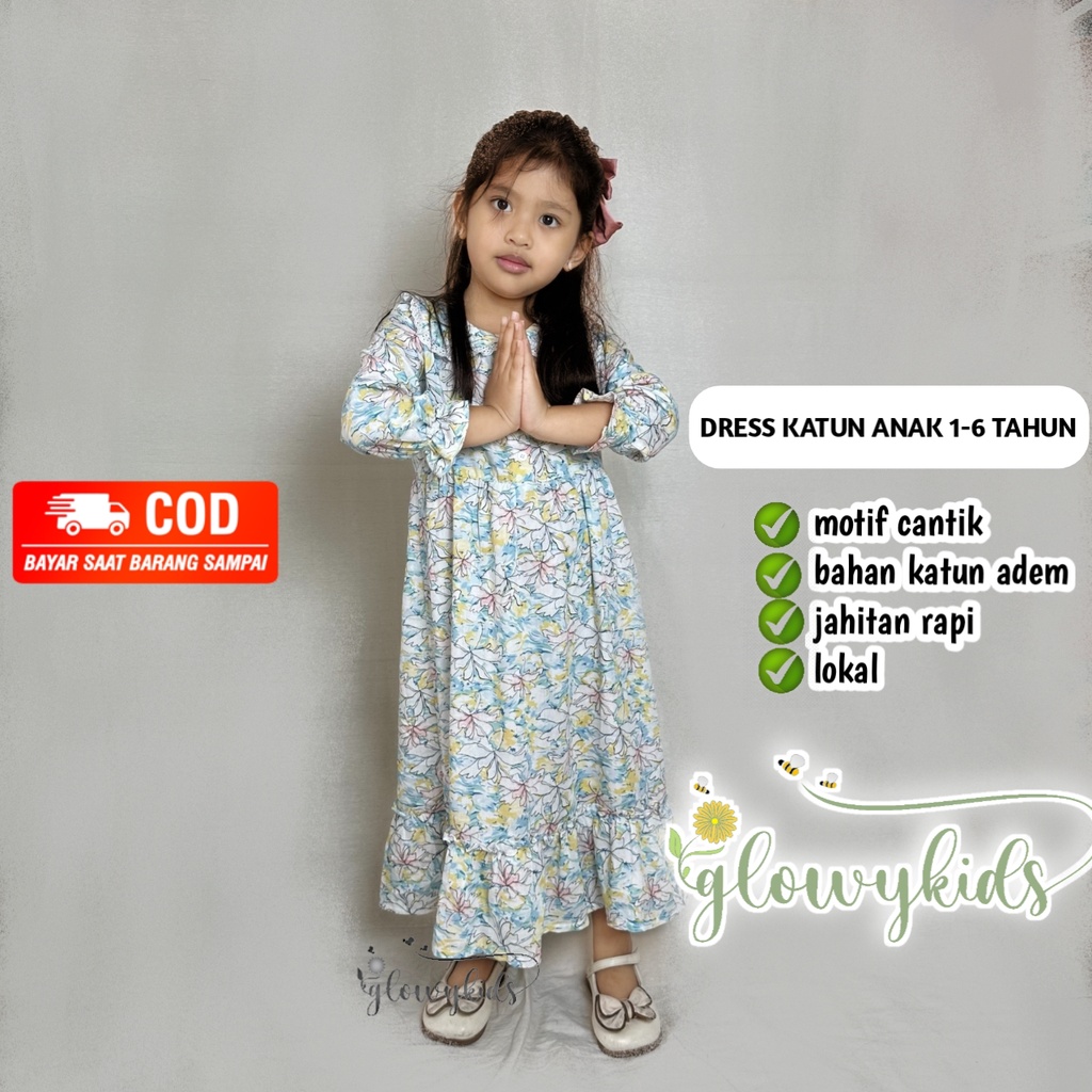 Gamis Anak Perempuan Bahan Katun Baju Muslim Anak Motif Bunga Bahan Adem