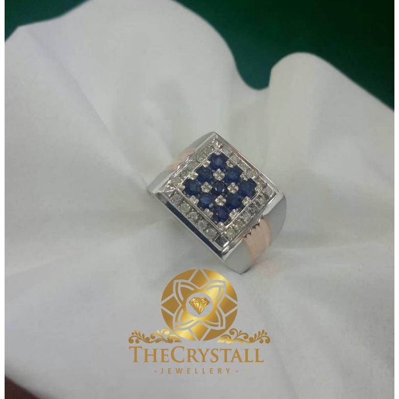 cincin berlian pria mata utama 9pcs natural blue safir keliling berlian eropa ring perak ringsize 19