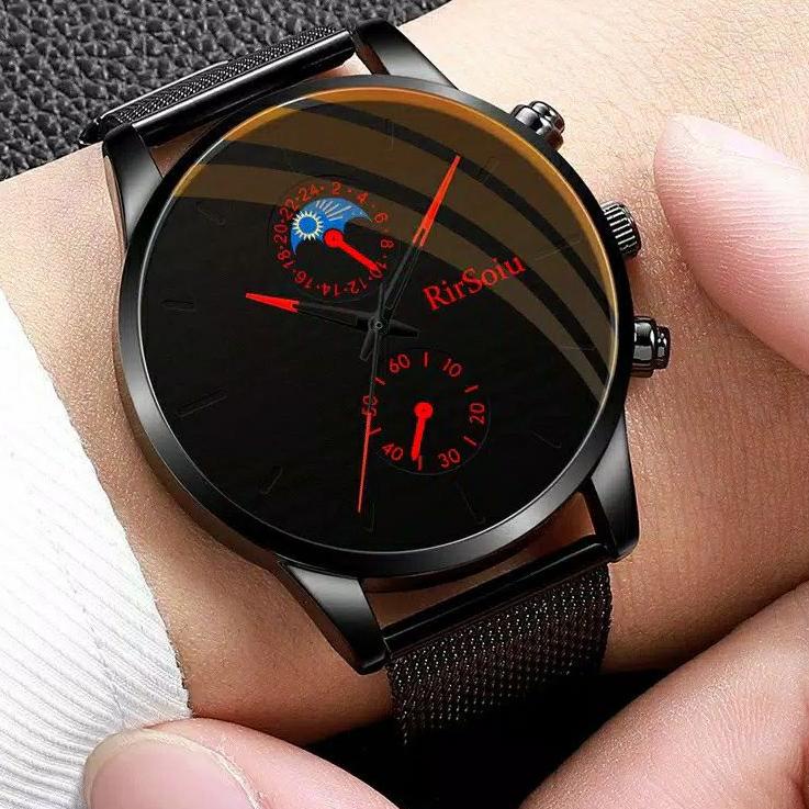 jam tangan pria mewah full stels tali pasir tipis Sempel Anti air {LCA.18Ma23c}