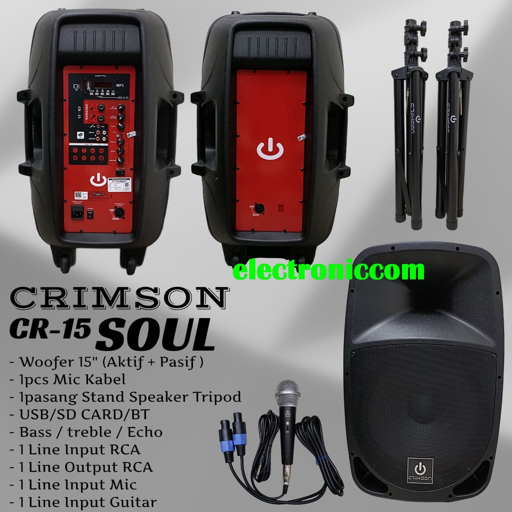 PAKET KOMPLIT SPEAKER CRIMSON AKTIF +PASIF SOUL15 CRIMSON SOUL 15 INCH BLUETOOTH