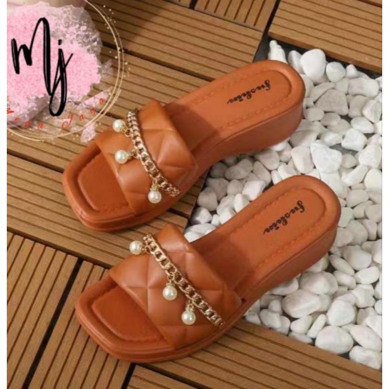 Sandal Wedges Selop Wanita Karet Jelly Import