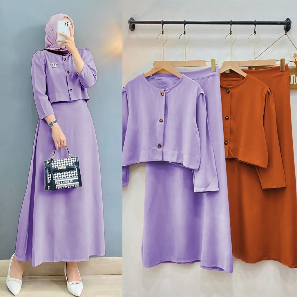 SET ROK ANDINI 2IN1 FASHION PAKAIAN WANITA SETELAN ATASAN DAN ROK BAHAN SHAKILA KR