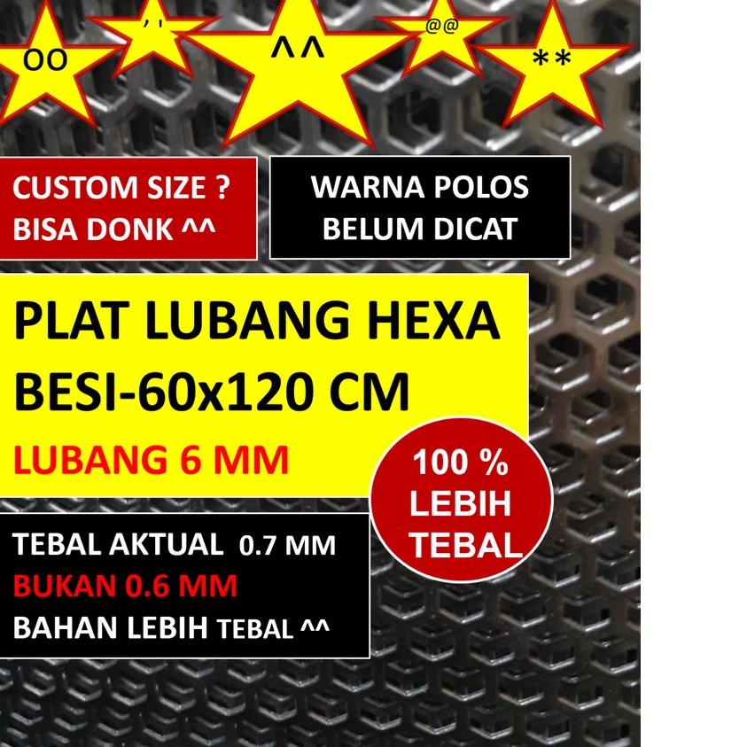 ✧ Plat  - Hexagonal Lubang 6 mm - Plat Besi Ram Speaker - Tebal 0.8 mm - Ram Grill Plat Lubang ▲