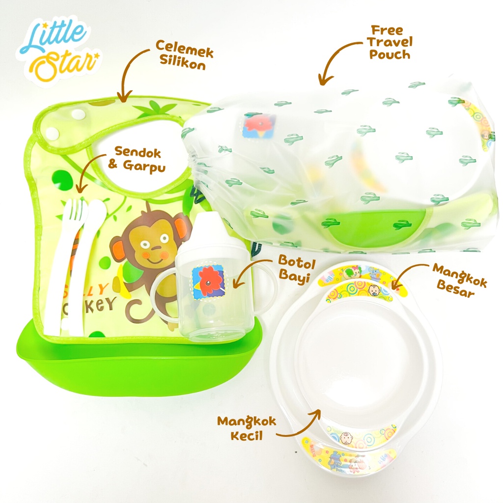 LS 6in1 Baby Gift Bag Feeding Set Paket Perlengkapan Makan Bayi Baru Lahir Newborn Mpasi