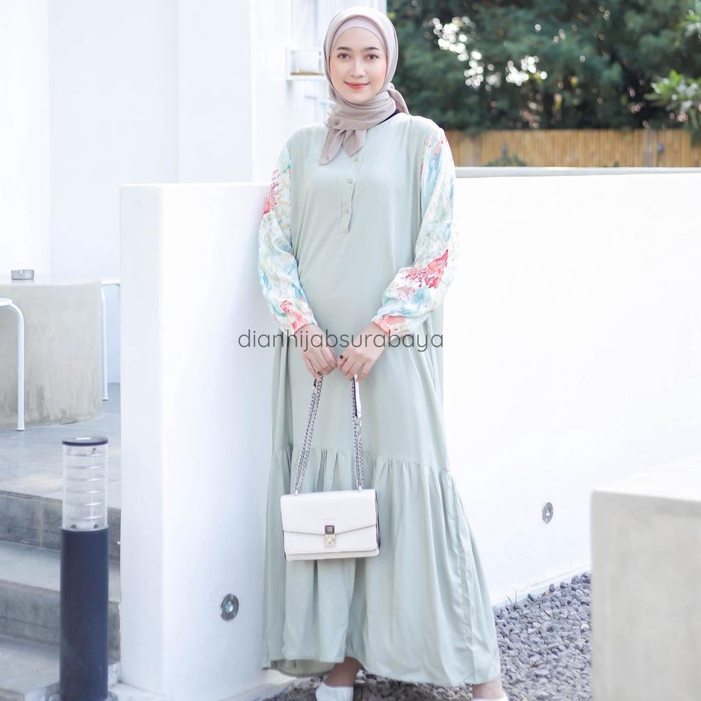Gamis Homey Dress Dewasa SHABRINA FORESTY GREEN By Dian Hijab - Bahan Katun Rayon Premium Gamis Peng