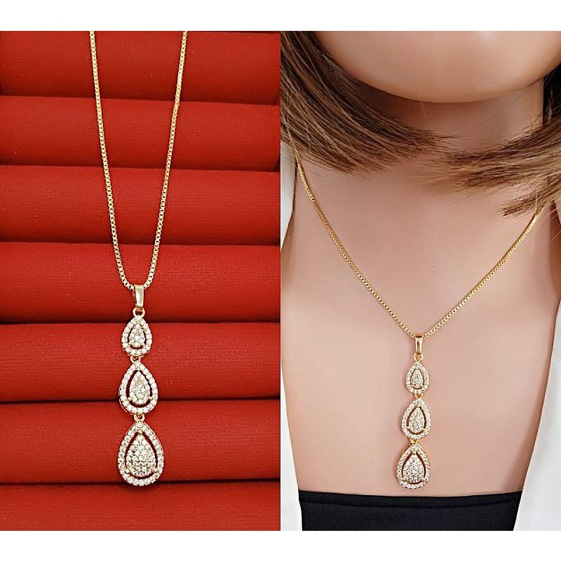 Kalung Xuping Rantai Italy Set Liontin Oval Susun Premium Gold Perhiasan Fashion Wanita Terbaru 203a6