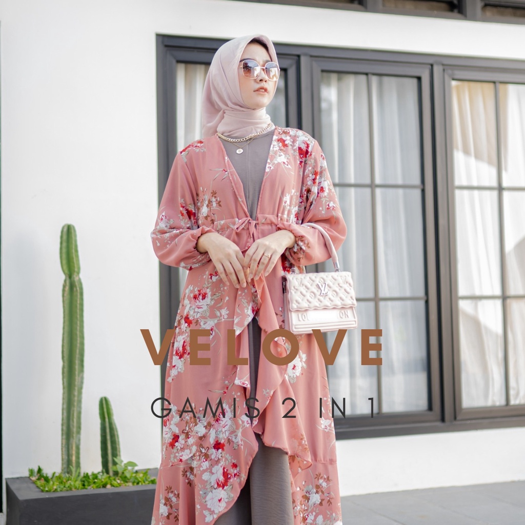 VELOVE Gamis Crinkle 2 in 1 By Ademin Co / Muslim Dress Kombi Airflow