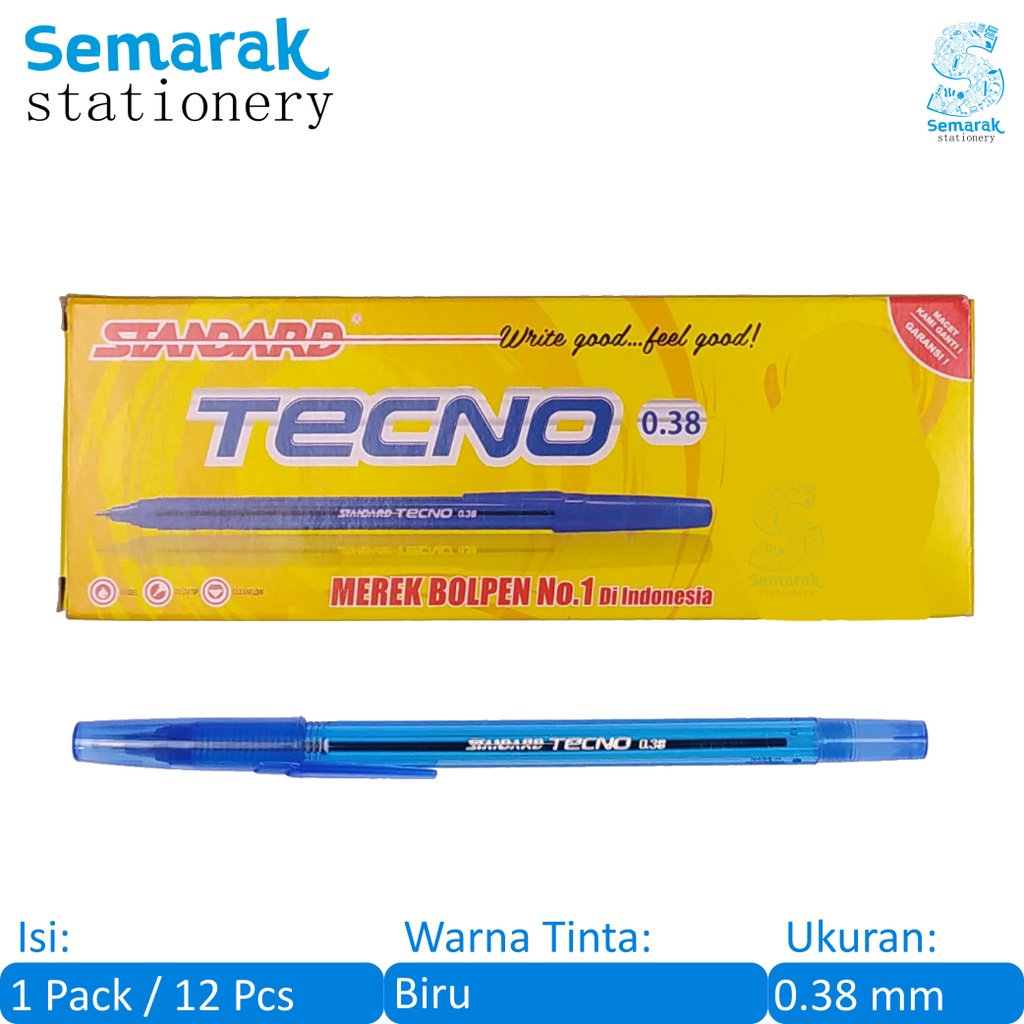 

Standard Tecno Oil Gel Pen Pulpen Semi Jel DeltaTip 0.38 - Biru [1 Pack / 12 Pcs]