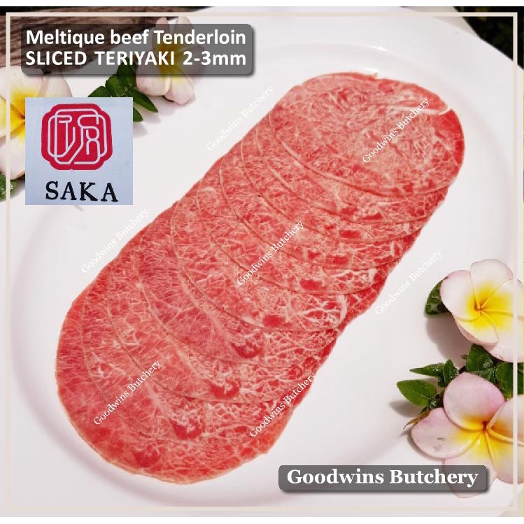 

Daging meltik has-dalam SAKA Meltique beef Tenderloin SAIKORO SHABU2 SLICE TERIYAKI YAKINIKU SUKIYAKI frozen 500g