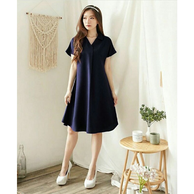 FUJI DRESS MIDI GAMIS / DRESS / DASTER /  MISOL DRESS CASUAL POLOS LENGAN PENDEK CRINKLE AIRFLOW