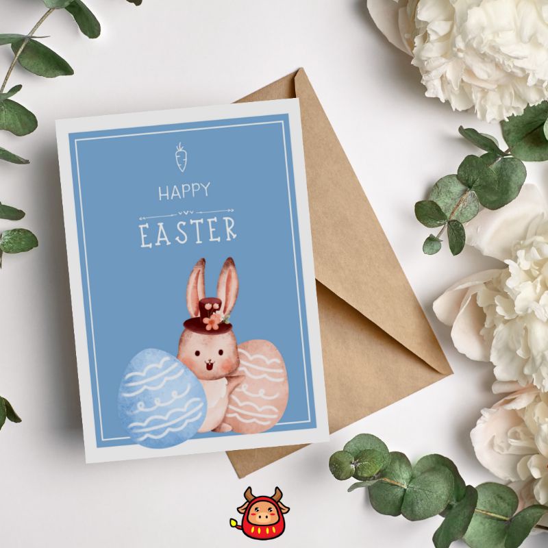 Kartu Ucapan Easter Selamat Paskah Easter Card Rabbit Bunny Cute design