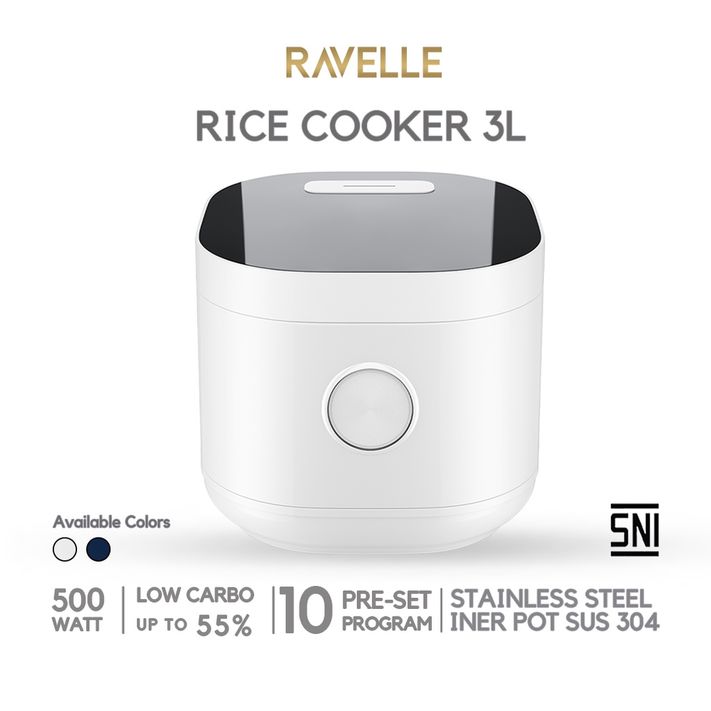 Ravelle Rice Cooker Digital Low Carbo 3 Liter - Ultimate White